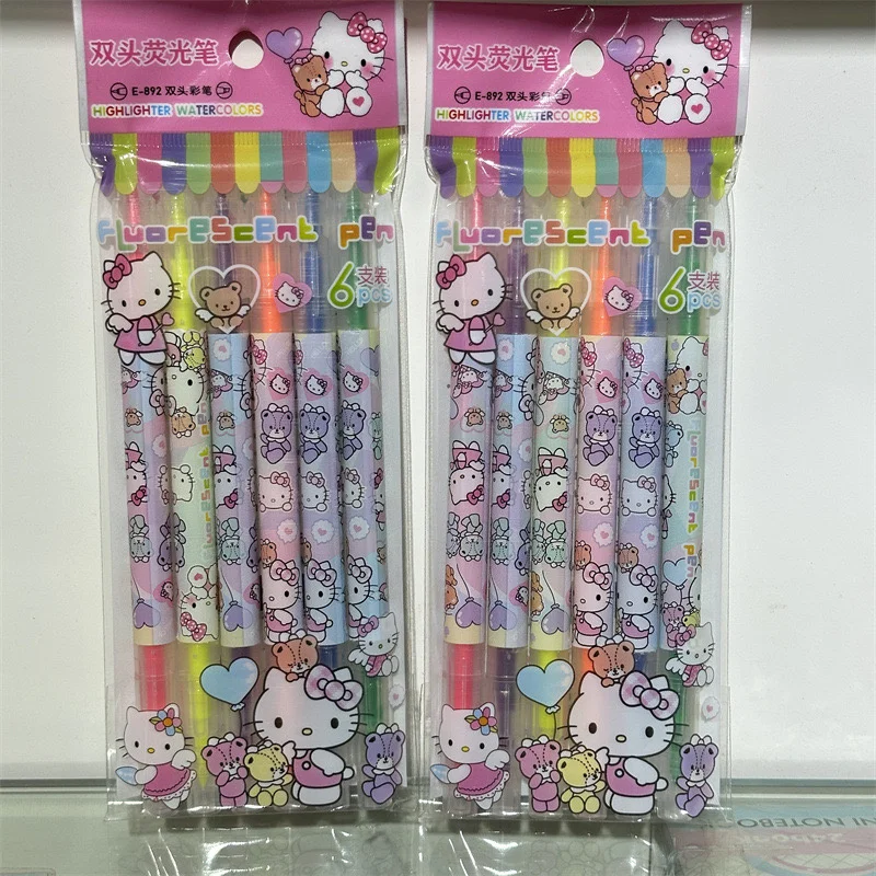 6/12PCS Disney Stitch Fluorescent Pen Set Sanrio Key Markers Student Diary Scrapbook Painting Stationery Graffiti Pen