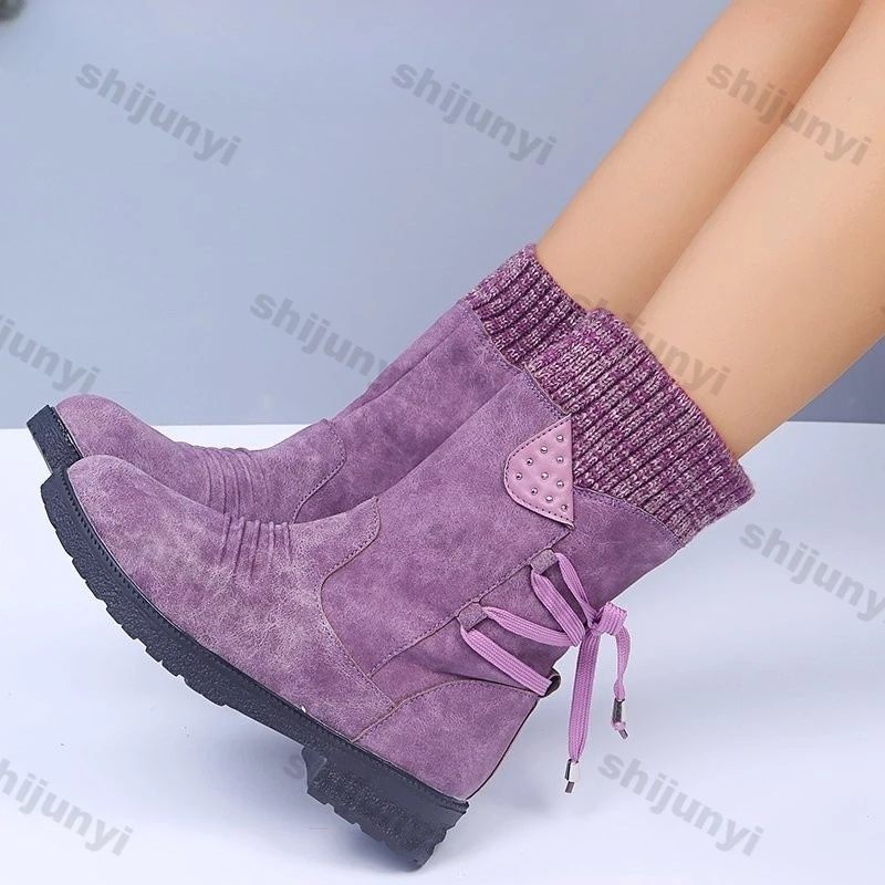 

Women's Short Boots Side Zipper Square Heel Round Head PU Folded Autumn Winter New Ankle Boots Cotton Lining Rubber Outsole