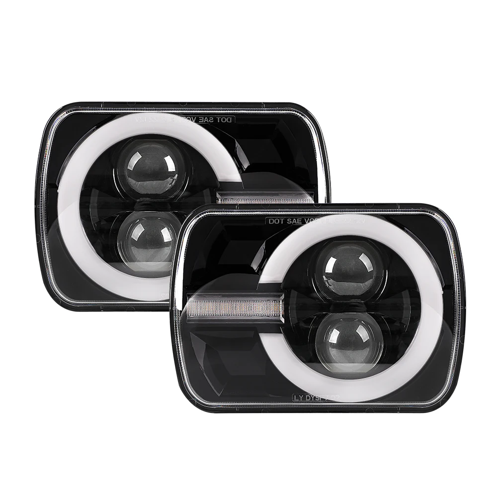 

Квадратные прямоугольные светодиодные фары 5x7 5X7 с указателем поворота, ходовые огни DRL Hi Lo Beam с указателем поворота для Jeep Cherokee XJ