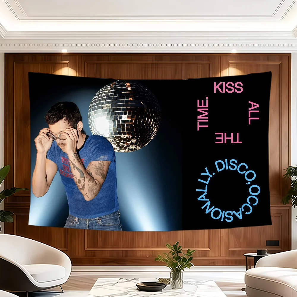 Singer H-Harry S-Styles-S Kiss All the Time flag Room Decoration Wall Tapestry Hanging Aesthetic Bedrooms Advertising Banner