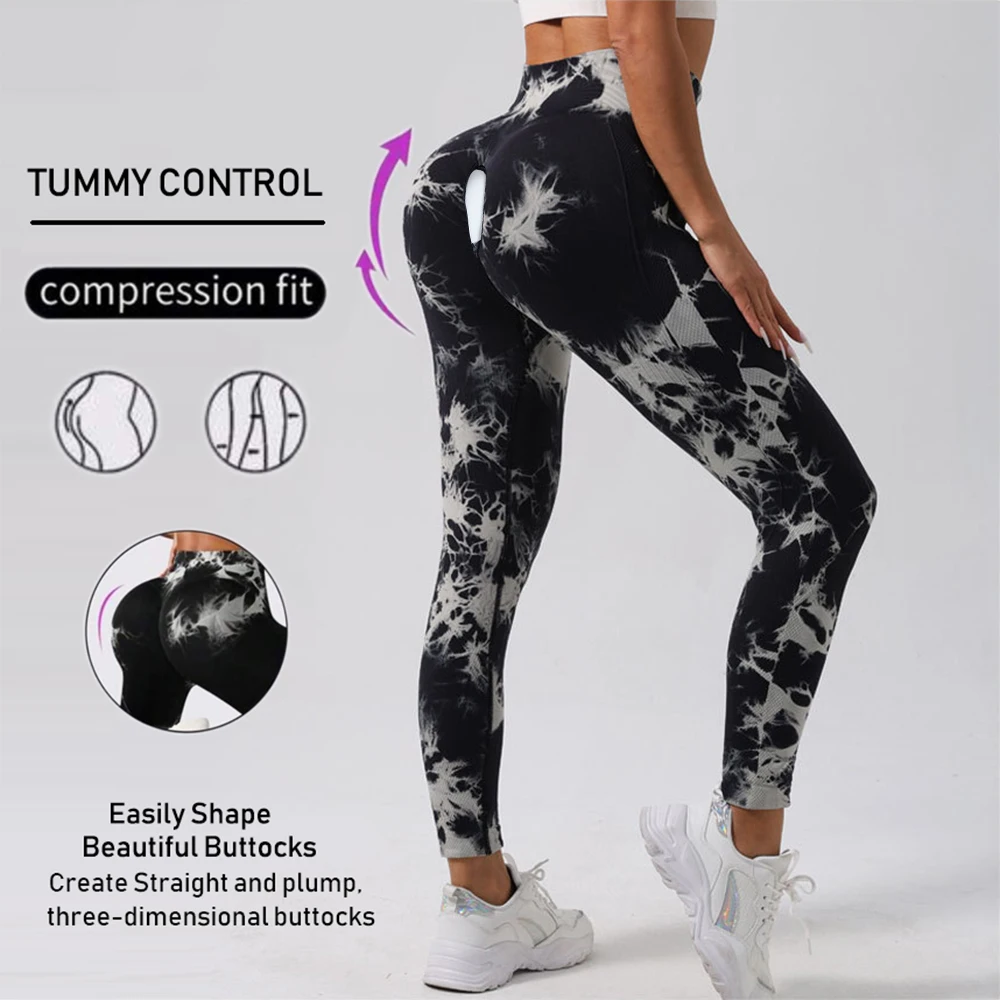 

Extended Zipper Tie-dye Tummy Control Women Workout Leggings High Waist Open Crotch Gym Yoga Pants