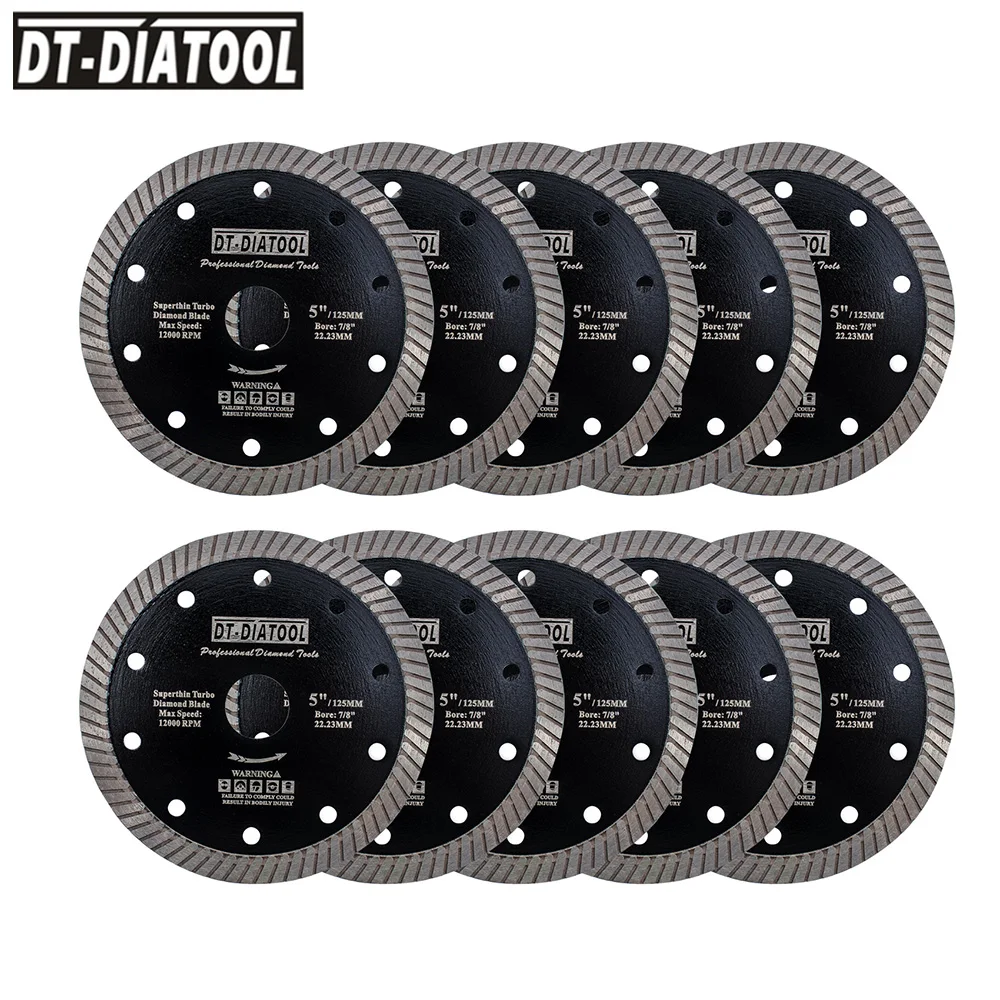 DT-DIATOOL 10pcs 125mm/5inch Diamond Super Thin Cutting Disc Saw Blades For Ceramic Tile Granite Turbo Blades Bore 22.23mm