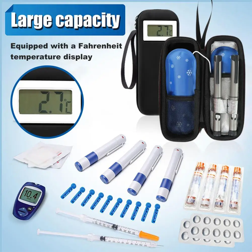 Insulin Cooler Travel Case with Thermometer Display Medication Diabetic Cooler Refrigerated Medicine Organizer Bag