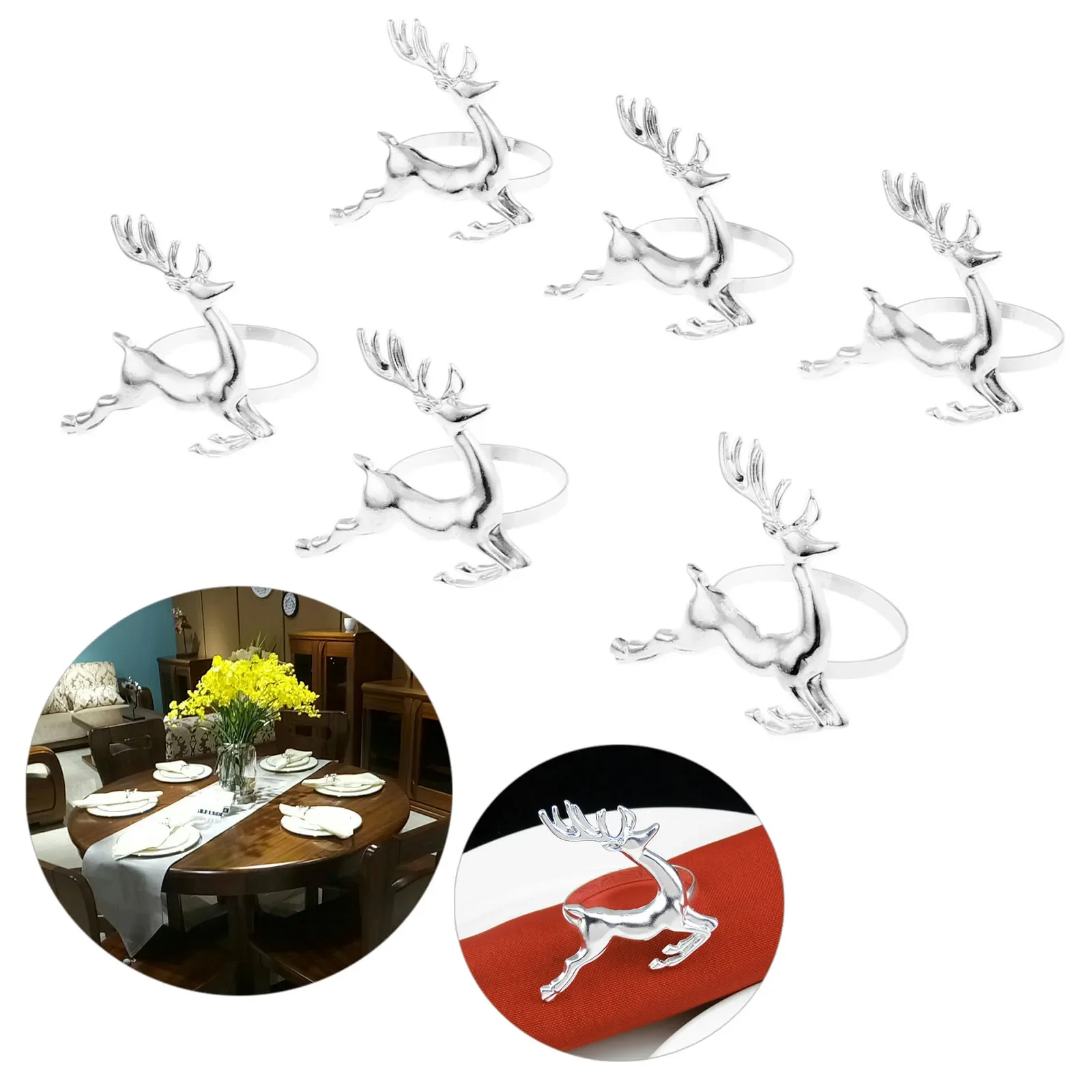 6Pcs Party Deer Napkin Ring Antique Table Serviette Christmas Decorative Holder For Restaurant Hotel Kitchen Special Event