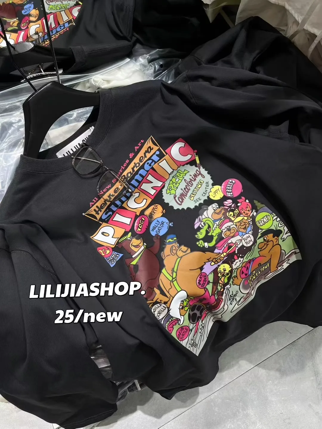 Dongda Gate Herbst Neuheit: Cartoon-Print Rundhals-T-Shirt für Damen – Locker geschnitten, schlank machend, vielseitig und lässig