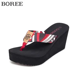 Women Flip Flops Beach Shoes Wedge Sandals Super High 8CM Heels Casual Peep Toe Platform Slippers Rainbow Summer Woman Slippers