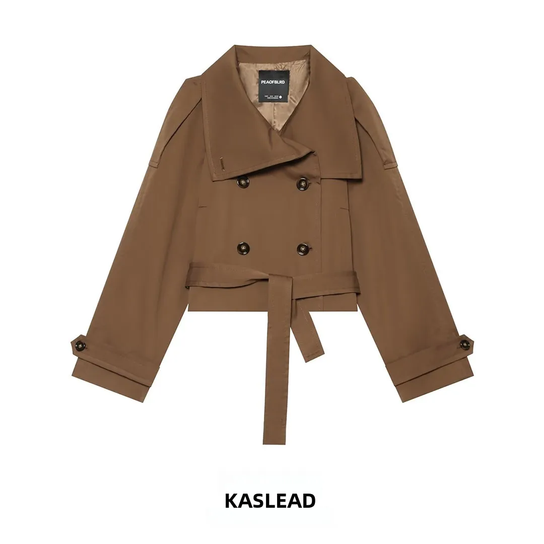 KASLEAD Women's Short Coat Jacket Stand Collar Double Row Buttons Shape New Style 2026 Autumn Long Sleeve Polyester Fiber