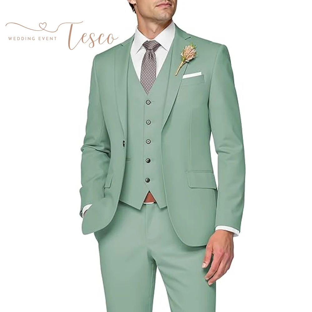 

Tesco Customized 3 Piece Men's Suit Slim Fit Wedding Suits for Men Elegant One Button Suit Jacket Single Breasted Vest Pants Set