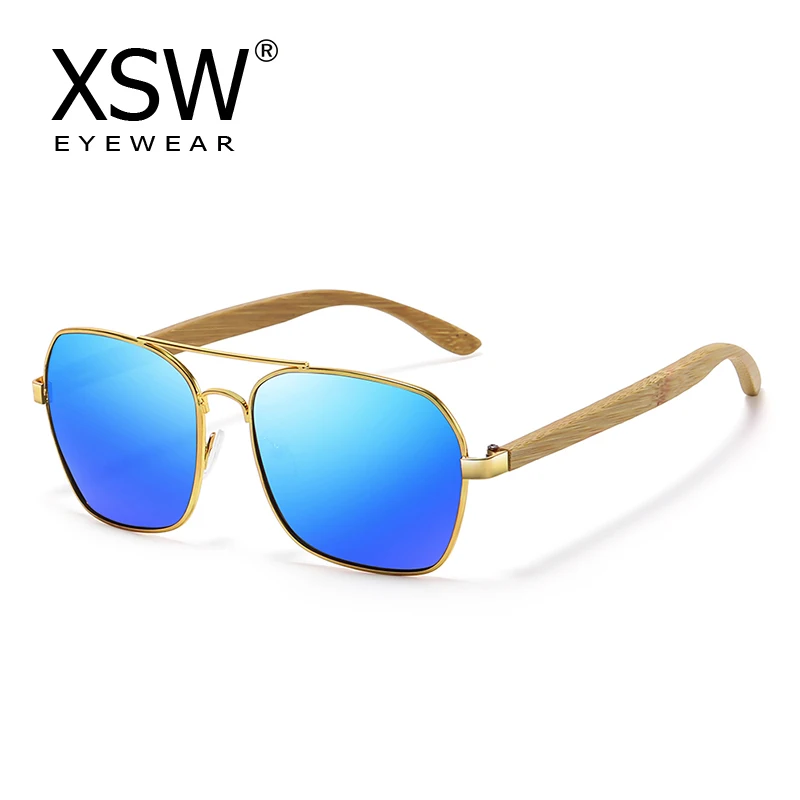 

XSW Fashion retro metallic square sunglasses for women and men luxury designer brands popular driving wooden sunglasses C2234