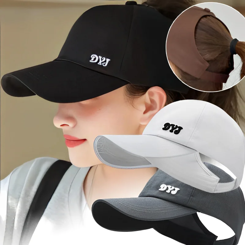 Summer Cap Women High Ponytail Baseball Cap Solid Color Sunhat Sport Running Sun Visor Hats Women Ponycap Adjustable Paste Caps