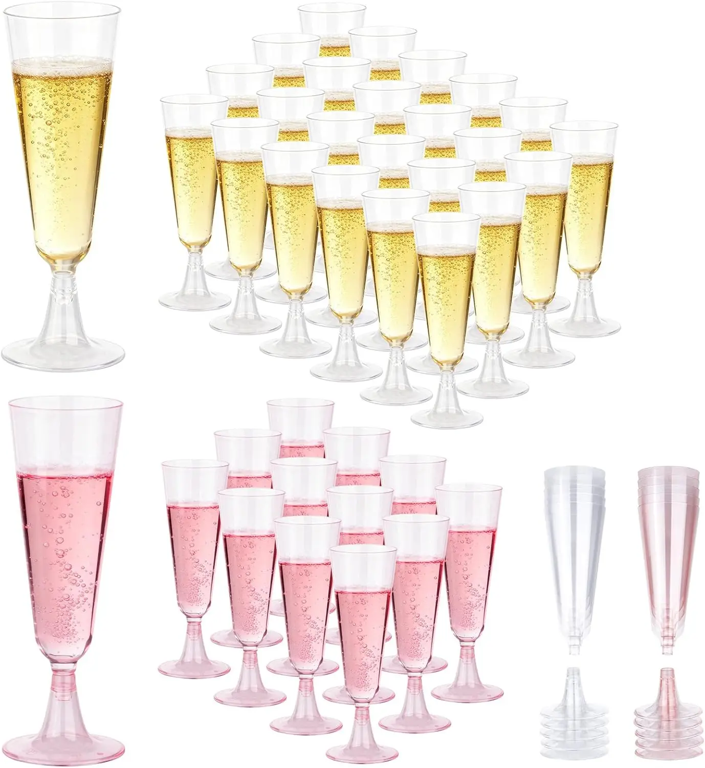 

50-Pack Plastic Champagne Flutes 5.5 oz Clear Unbreakable Disposable Glasses for Wedding, Party, Birthday, New Year's Eve (Pink