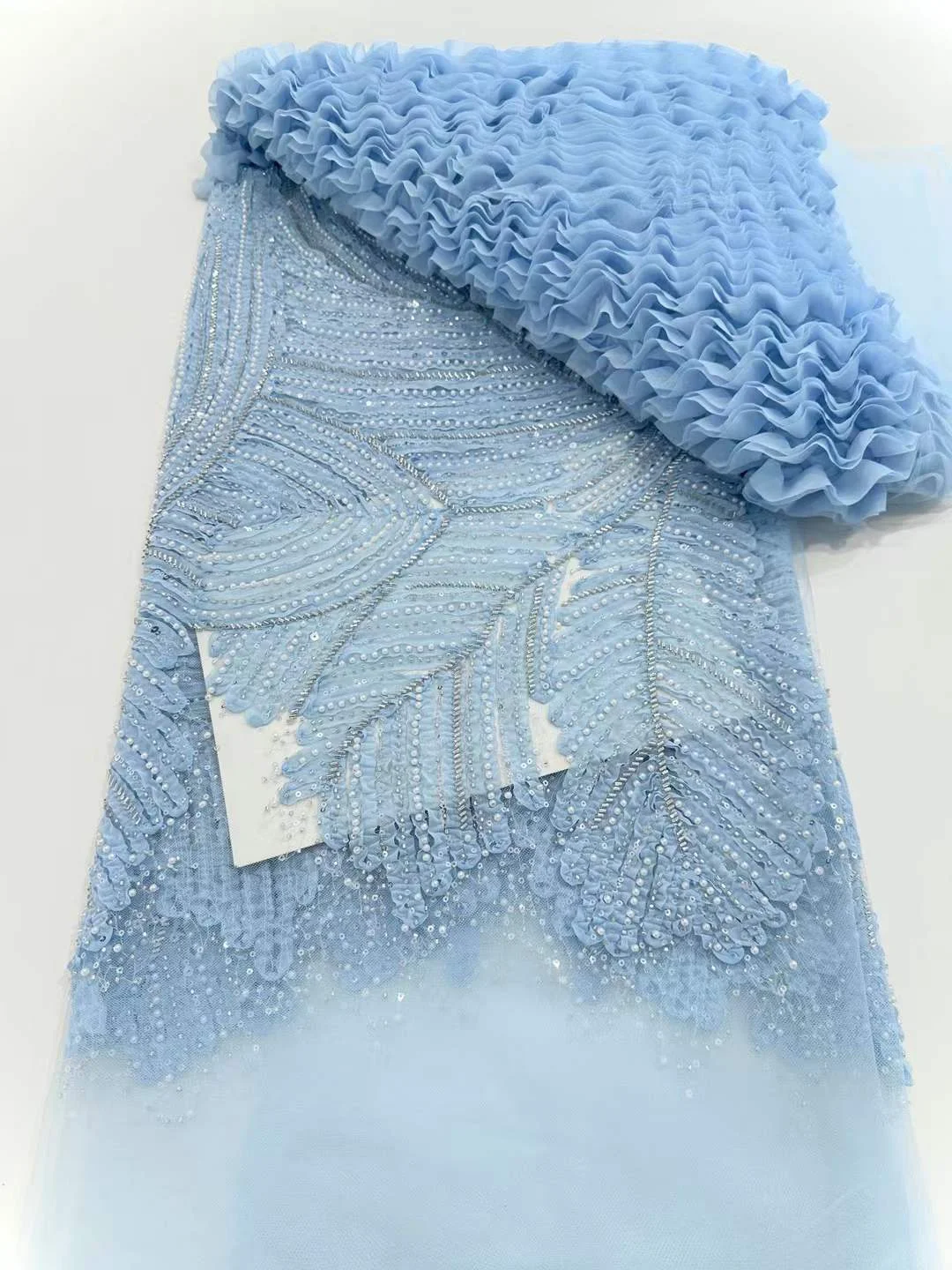 New 3D Tulle Lace Fabric With Beads Sequins 2025 New African French Nigerian High End Flower for Wedding Party Bride Dress