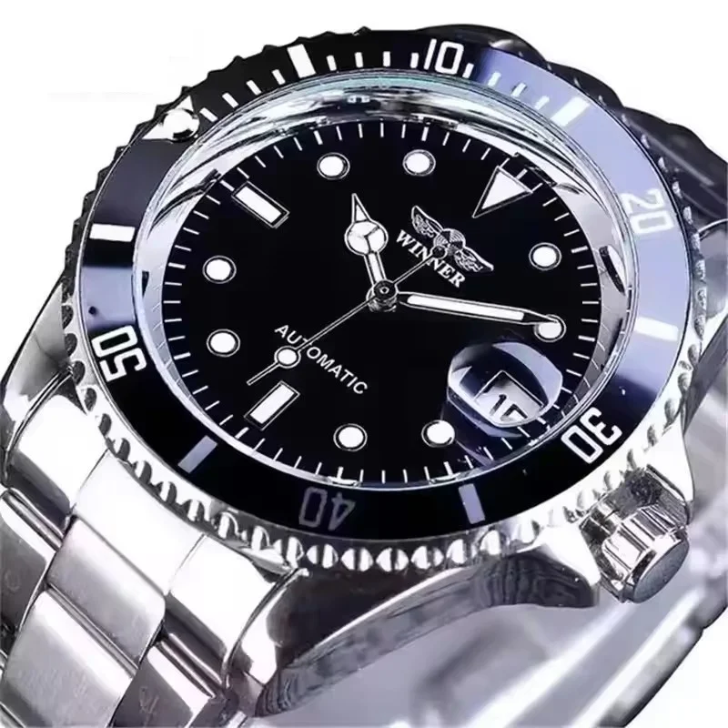 WINNER 002 Fortschrittliche automatische mechanische Herrenuhr, wasserdicht, Nachtlicht, Edelstahl, Kalender, Herren-Luxusuhr, Geschenke
