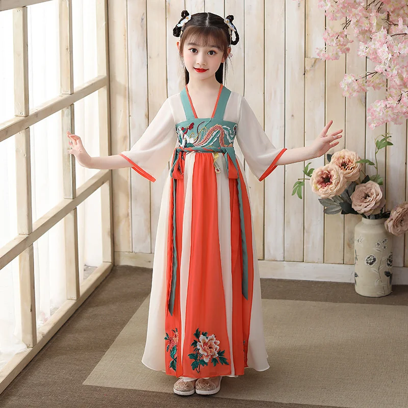 Children's Hanfu super fairy chest length princess dress Chinese style ancient costume Tang costume summer girl dress