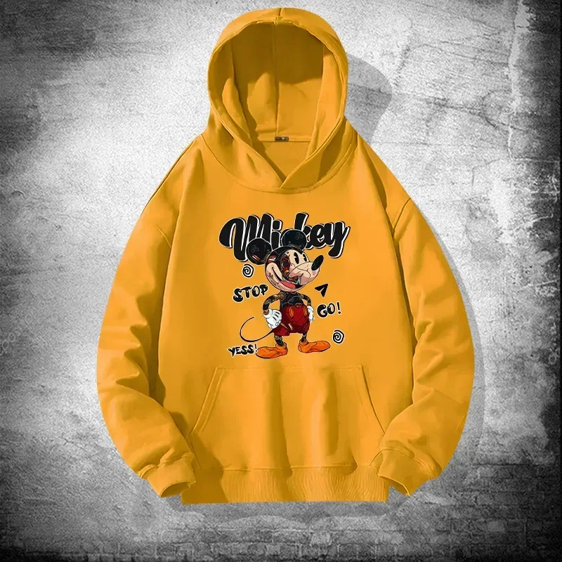 Pattern Lovely Male Sweatshirts Loose Pocket Disney Mickey Mouse Cartoon Clothing Cozy Men Hoodies Autumn Winter Pullover