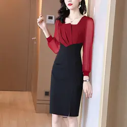 Ladies Temperament Net Yarn Dresses Summer Slim Elegant Pullovers Square Collar A-line Skirt Sexy Solid Vintage Women Clothing