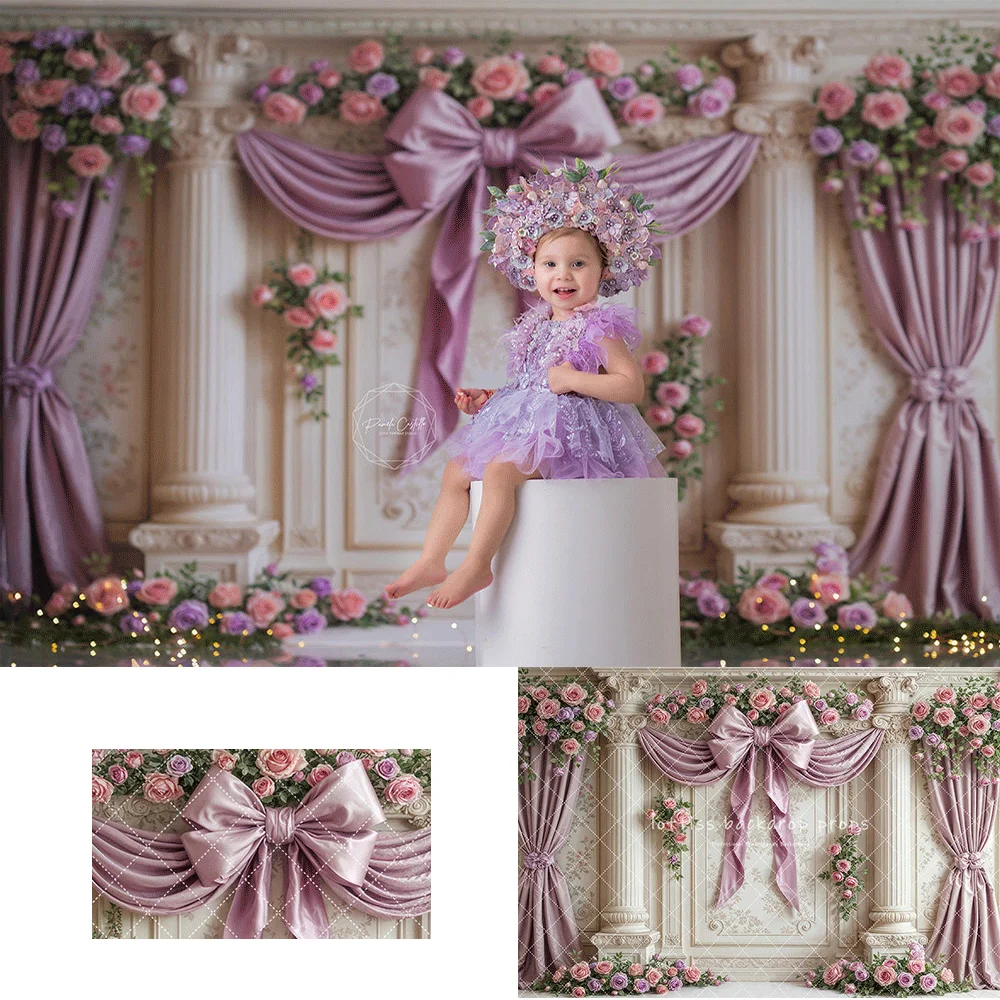 

Floral Purple Pink Regal Wall Backdrops Spring Kids Baby Photography Child Photocall Decors Classic Wall Castle Wall Backgrounds