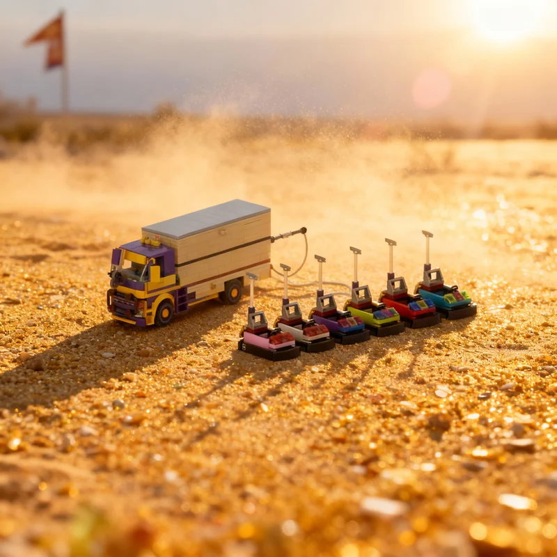 

994pcs MOC Fairground Tractor With Bumper Car Trailer City Model Building Blocks Creative Gift DIY Display Decor Adult Premium