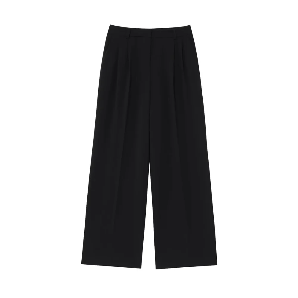 PB&ZA 2025 سترة نسائية مزدوجة الصدر وبنطلون واسع الساق باللونين الأسود والرمادي ملابس رسمية كلاسيكية أنيقة للمكتب