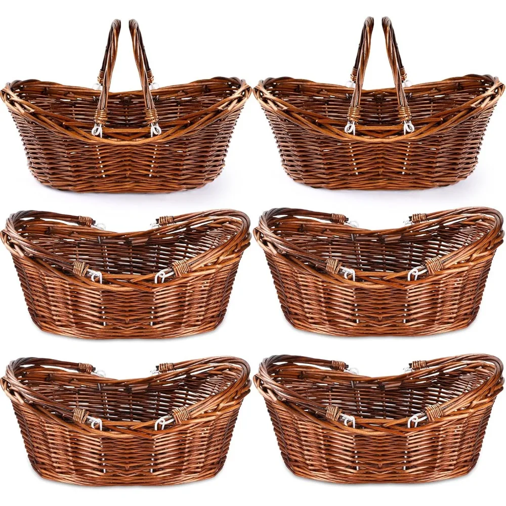 Wesiti 6 Pcs Wicker Picnic Basket with Handle, Hand Woven Harvest Basket Bulk, Wicker Flower Basket for Storage