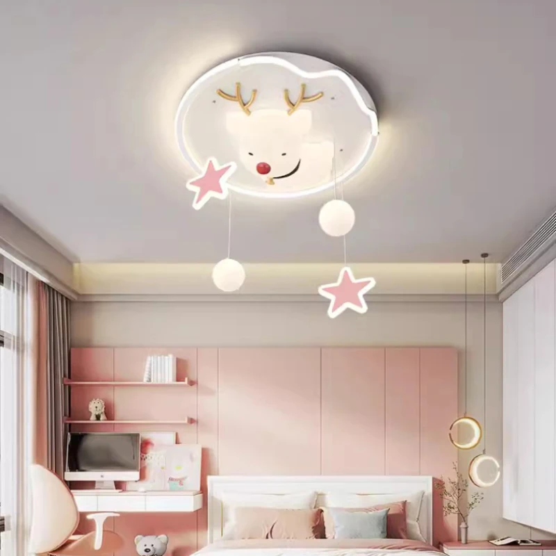 

Children's Room Ceiling Lamps LED Girl Bedroom Decor Light Cute Cream Style Baby Room Princess Room Ceiling Lights Elk Dog Cat