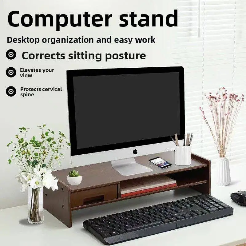 Computer Riser Stand Desktop Monitor Elevator Office Desk Storage Rack Workstation Notebook Holder Talou Middle-Aged Style