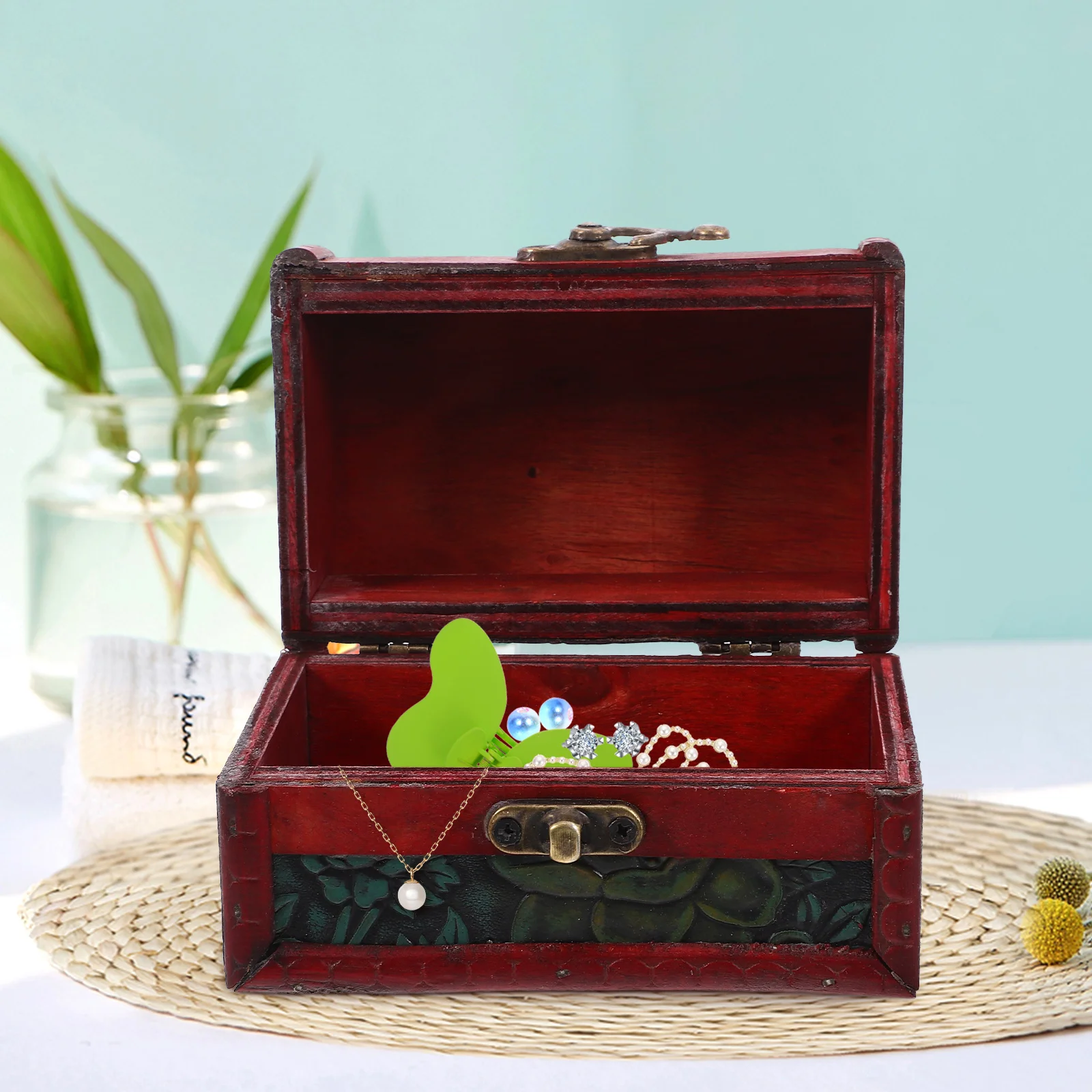 

Vintage Style Wooden Storage Jewelry Organizer Chest Trinkets Keepsake Container Multifunctional Treasure Box Decorative Display