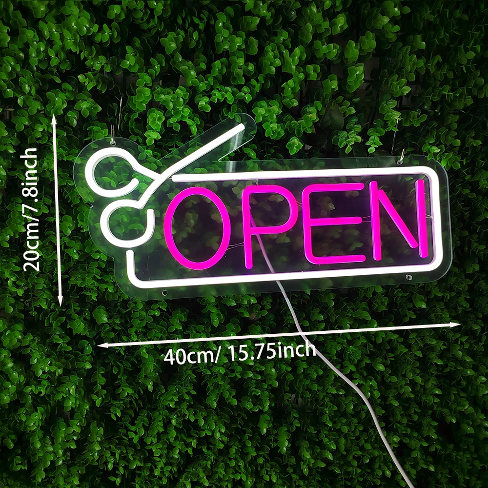 Hair Cut Salon Open Neon Sign for Barbershop Scissors Wall Décor with Dimmable Switch LED Haircut Barber  Business Signs Light