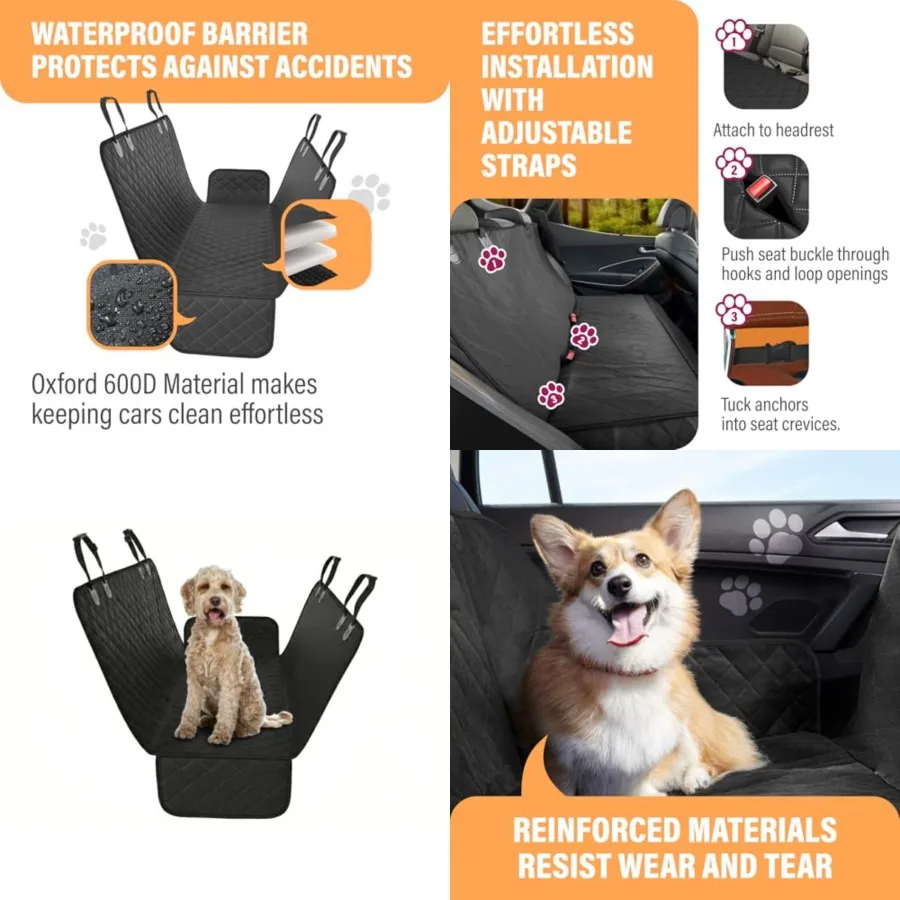 

Standard Dog Car Hammock Back Seat Cover, Waterproof Backseat Cover Protector for Truck Bench Rear of Sedans or SUVs, Essential