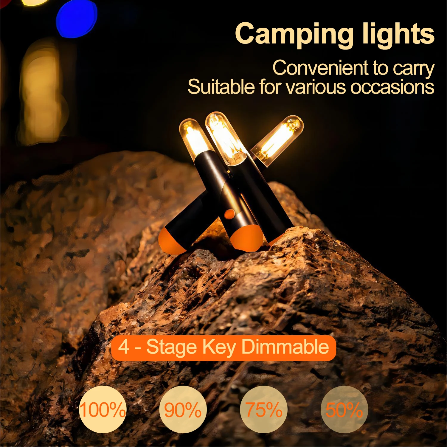 Camping Lantern Rechargeable LED Simulated Match Bonfire Night Light 4 Light Modes Tent Light For Patio Garden Party Hiking Home