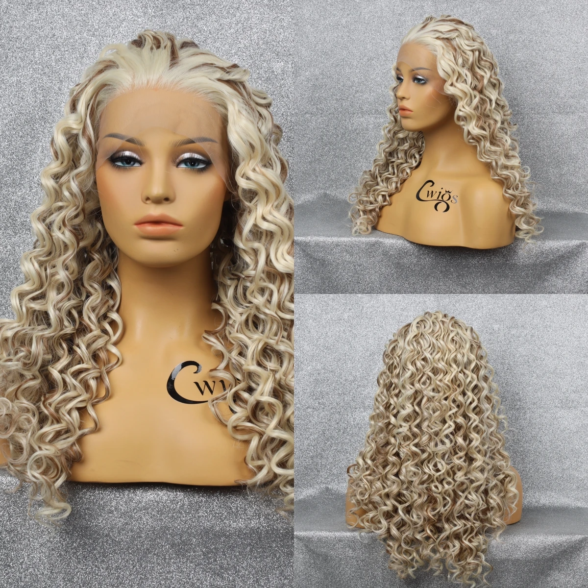 Front Lace Synthetic White Brown Spotted Curly Wig Mesh Cap Breathable Comfortable Lightweight Heat Resistant Cosplay Women Wig