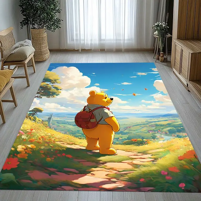 3D Cute W-Winnie Pooh Bear Cartoon Area Rug,Soft Non-Slip Carpet Mat for Living Room Bedroom Playroom,Sofa Floor Rug,Home Decor