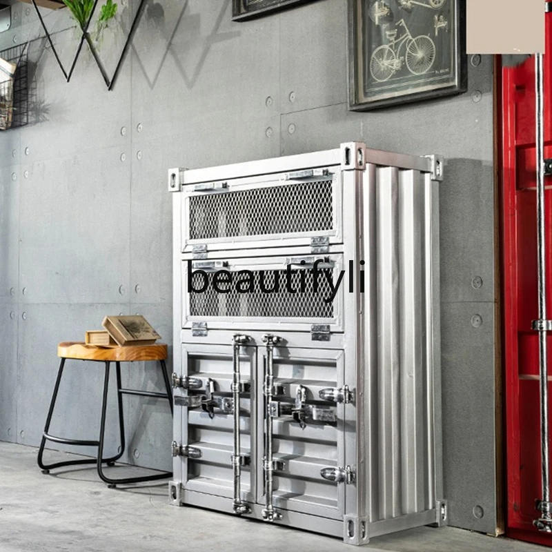 Container Retro Industrial Style Shoe Cabinet Creative Storage Cabinet Organizer Entryway Cabinet Simple