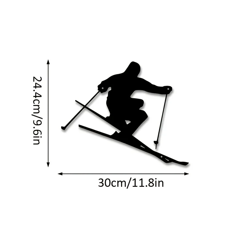 2D Flat, Art Deco Limited Edition Skiing Athlete Metal Wall Art - Dynamic Ski Silhouette Design, High-Quality Metal Wall Decor