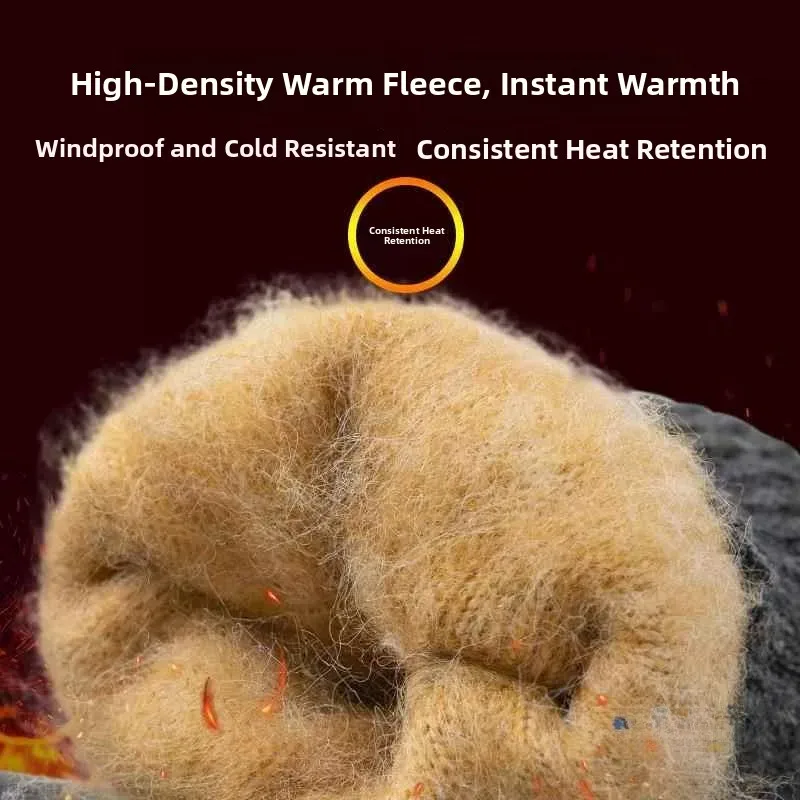 Thickened Winter Cycling Gloves for Men Touchscreen Compatible Large Size Fleece Lined Knitted Gloves Cold Proof Winter Acces...