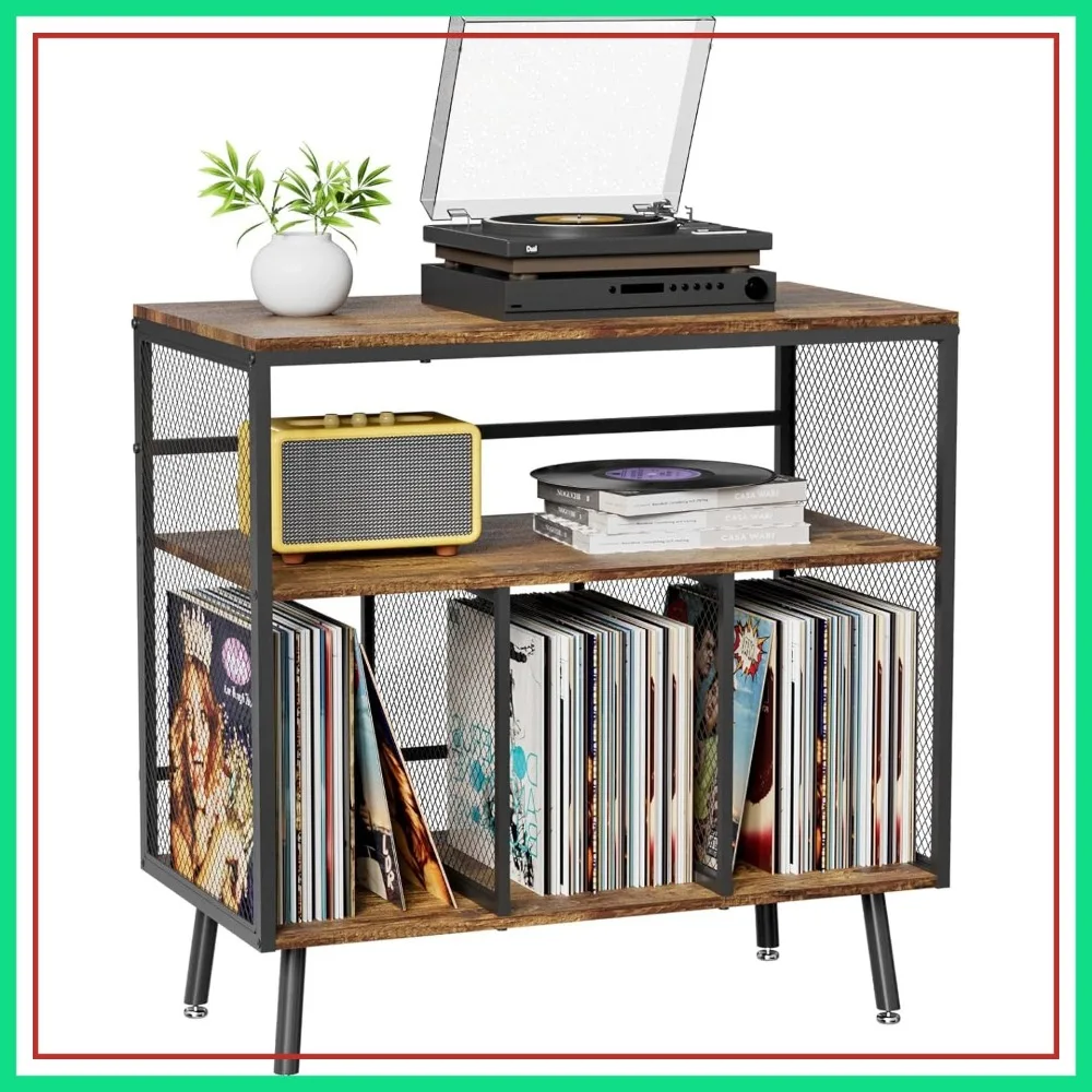 

Record Player Stand with Vinyl Storage, 3-Tier Turntable Table Holds 220+ Albums, Large Rack for Home Office
