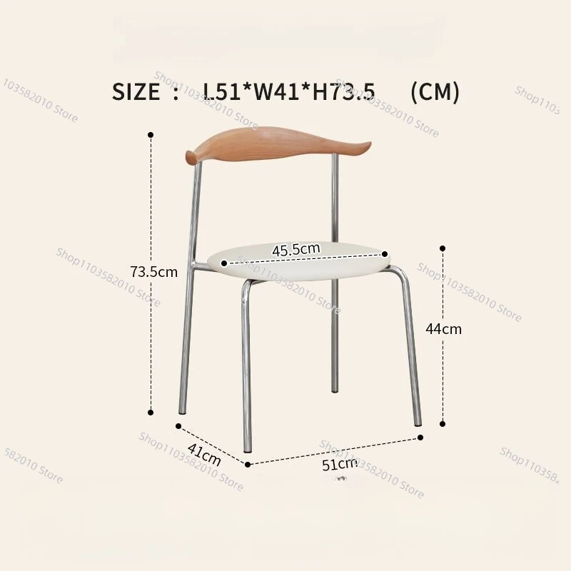 Leather Upholstered Chair with Curved Wooden Backrest Chrome Plated Metal Legs Retro Seating for Dining Room and Home Decor