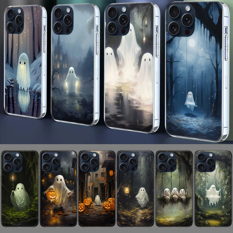 Cute Halloween Ghost Clear Case For Apple iPhone 12 13 Mini TPU 11 14+ 15 16 Pro Max Capa Plus XR X XS Max Phone Cover Silicone