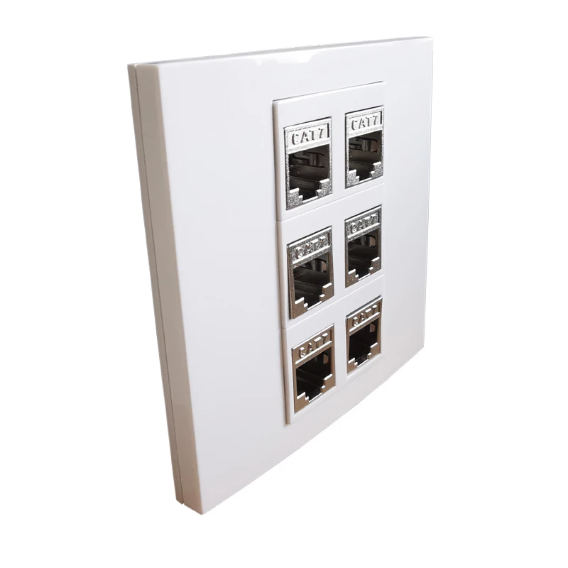 6 Sockets CAT7 RJ45 Six Ports CAT.7 Faceplate 86x86mm For 10GB Internet Wall Outlet Panel