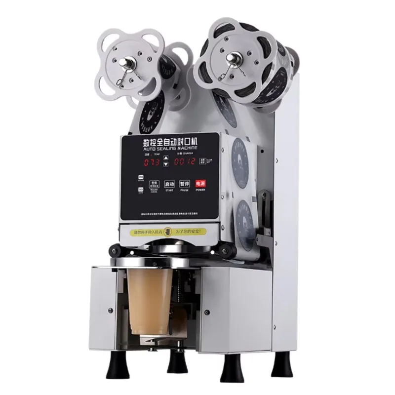 

Commercial Electric Automatic Coffee Milk Tea Cold Hot Available Plastic Cup Sealing Machine