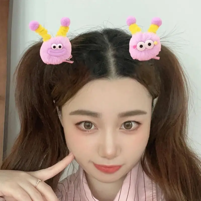 M6CD Furry Plush Pompoms Central cabello Barretes animales novedosos para mujeres