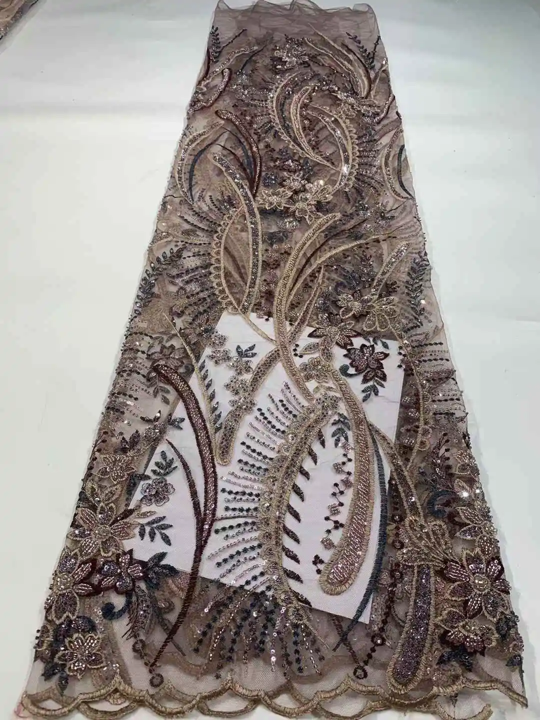 الخرز الفاخر الدانتيل الأفريقي 2025 جودة عالية 5 ياردة الخرز اليدوية الترتر النسيج نيجيريا لفستان الحفلات المسائية ،
