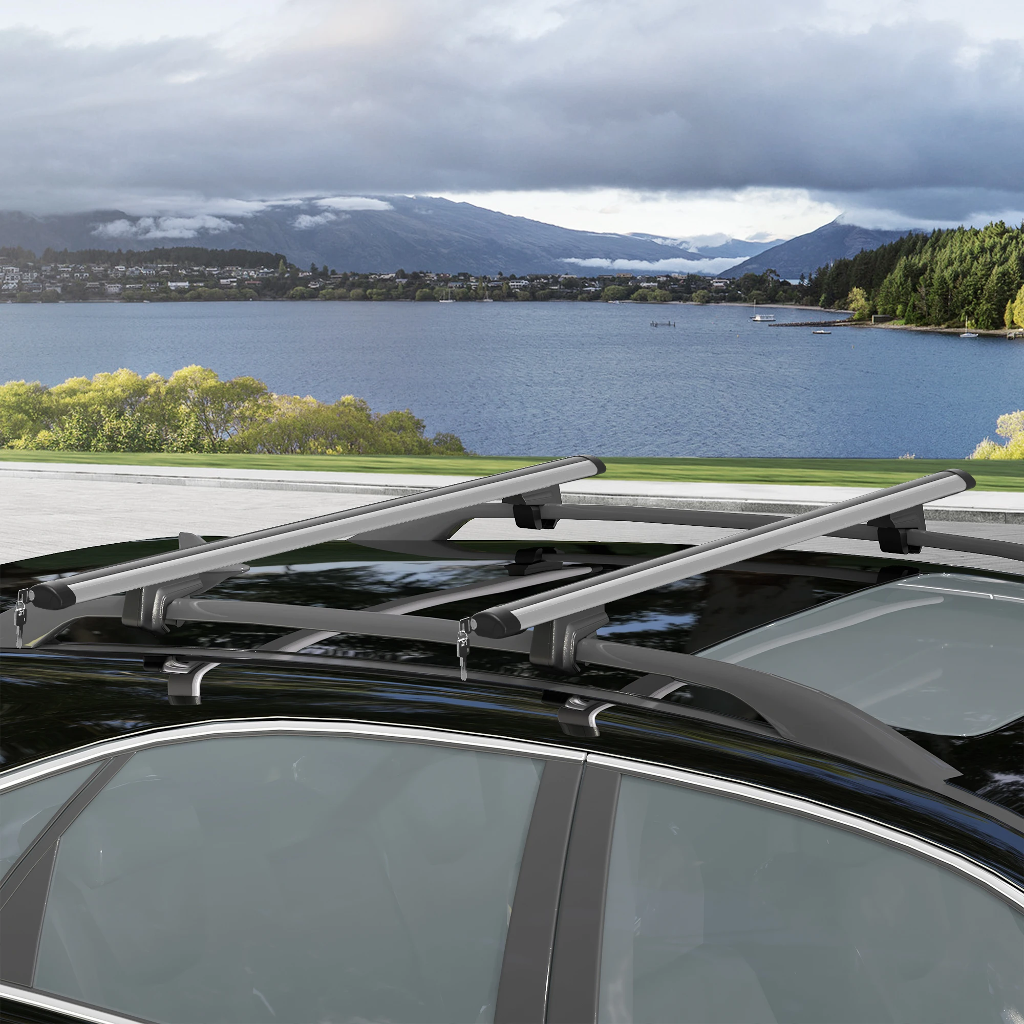 Homcom Barres de galerie de toit de voiture avec rails en aluminium de 135 cm Charge 75 kg