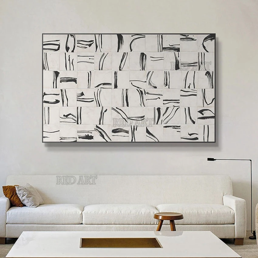 

100% ручная роспись, большой размер, черно-белая абстрактная картина маслом, настенная картина, дизайн плаката, художественная картина на холсте для декора отеля