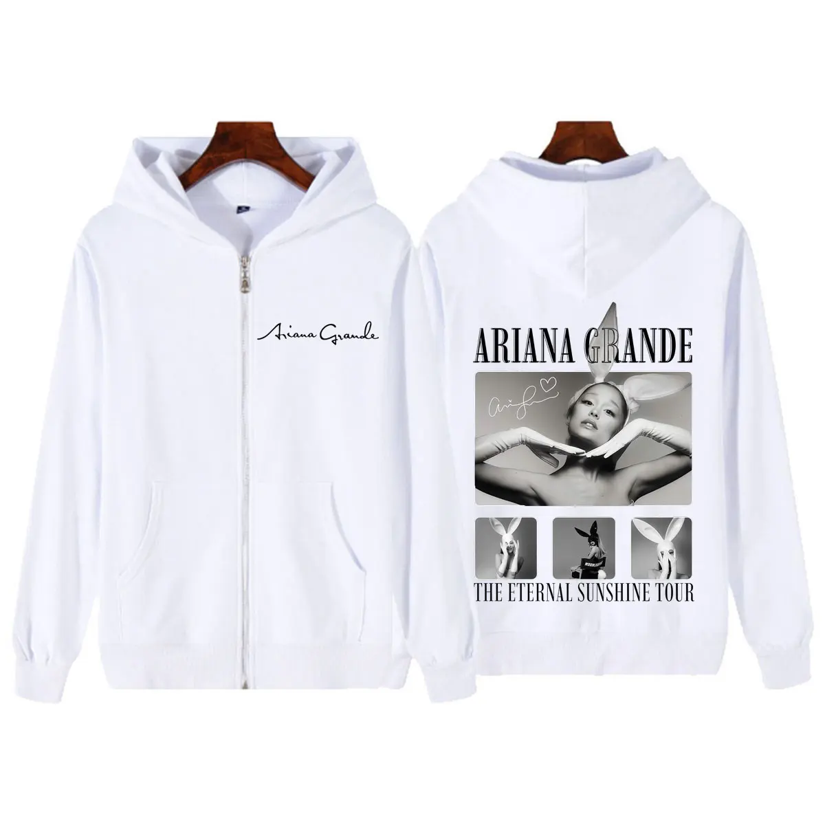 Singer Ariana Grande Album Tour 2026 Print Zipper Hoodie Men Women Fashion Sweatshirt Long Sleeves Loose Oversized Zip Up Jacket