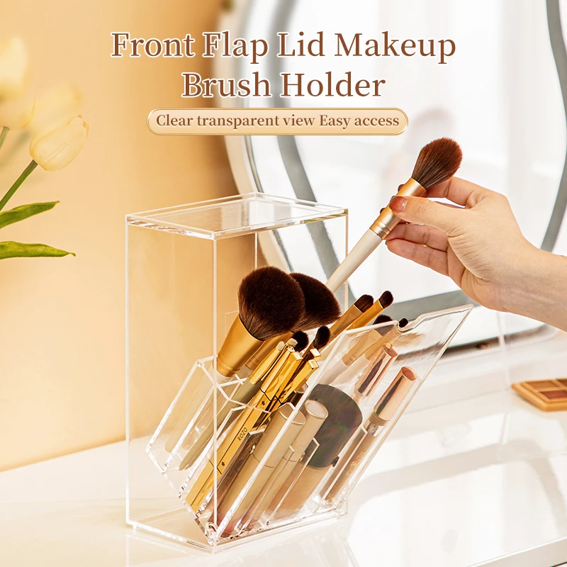 

Clear Cosmetic Brush Storage Box, Makeup Brush Holder with Lid, Large-Capacity Design for Organize the Vanity Desk