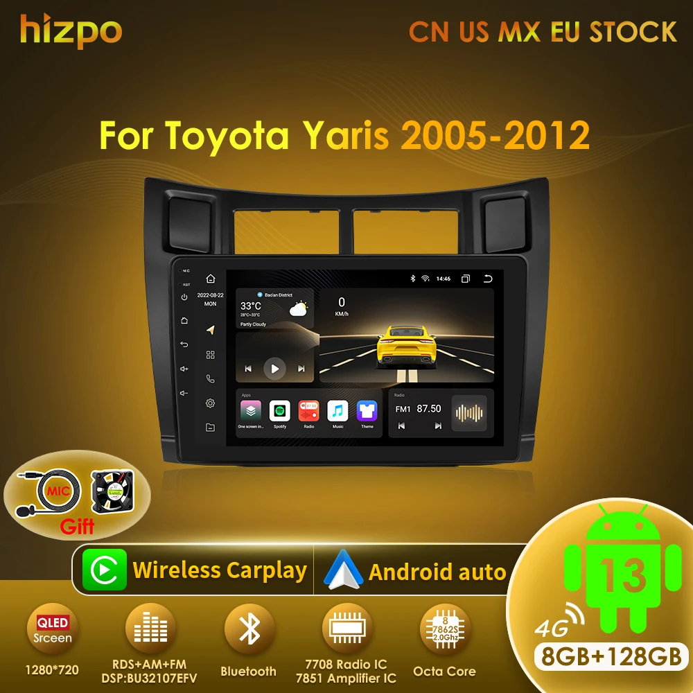 Hizpo 2 Din Carplay Car Multimedia Player For Toyota Yaris 2005 - 2012 Android Radio GPS Navigator Auto Intelligent Systems 7862