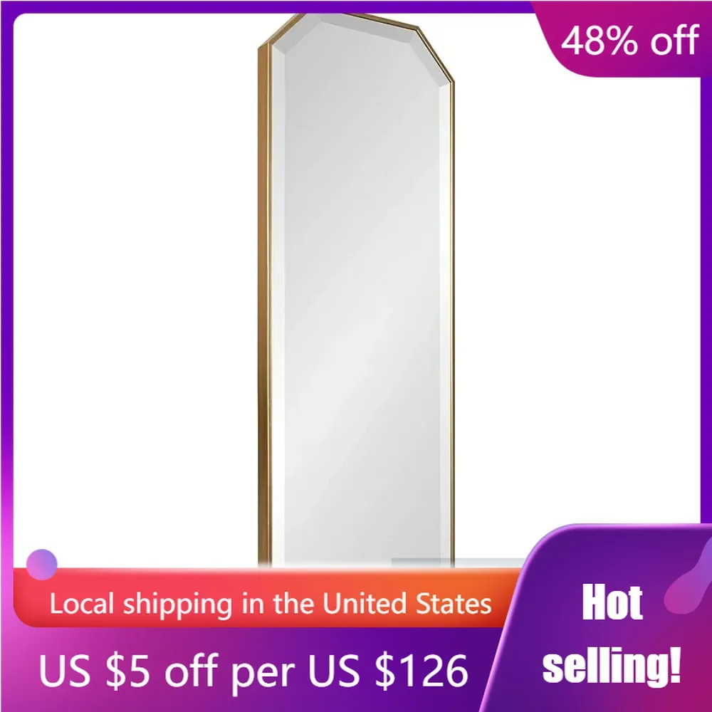 Modern Full Length Framed Octagon Wall Mirror 16 X 48 Gold Decorative Glam Geometric Wall Accent Freight Free Mirrors for Room