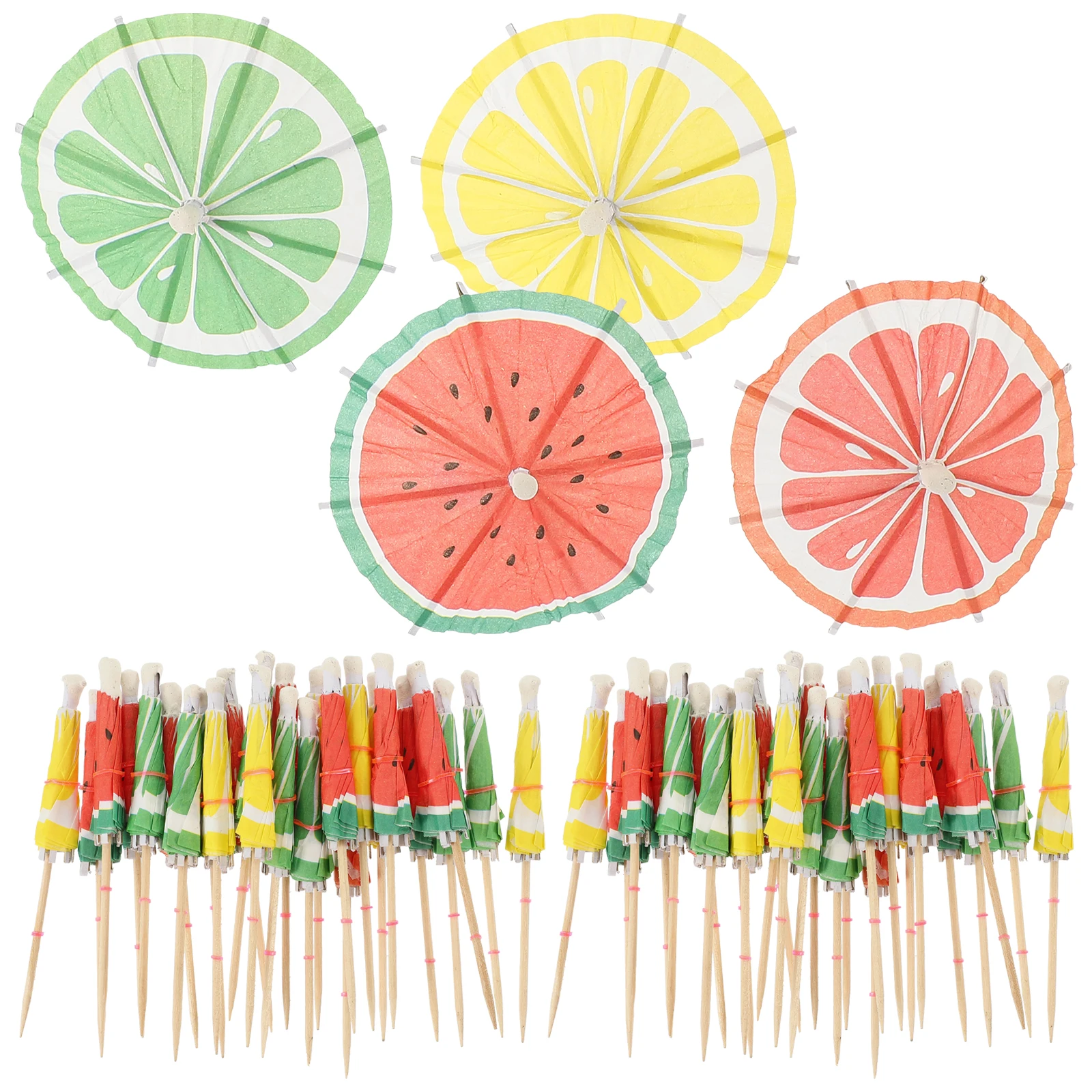 

50pcs Cocktail Picks Fruit Umbrellas Smooth Safe Practical Home Party Hawaiian Theme Fine Workmanship Unique Summer Decorations