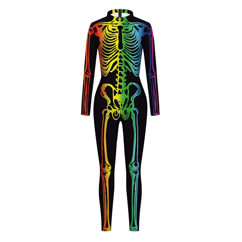 Red And Green Human Skeleton Printed Bodysuit Role Play Costume Halloween Carnival Holiday Suit Carnival Party Coverall